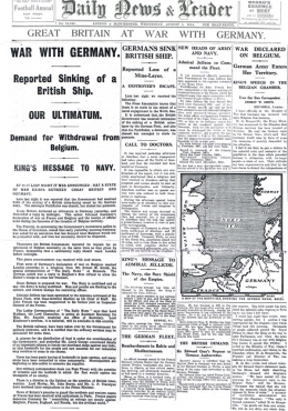 The Beginning of WW1 Newspaper 